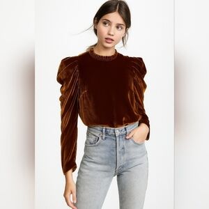 Ulla Johnson Puff Sleeve Blouse Brown Velvet